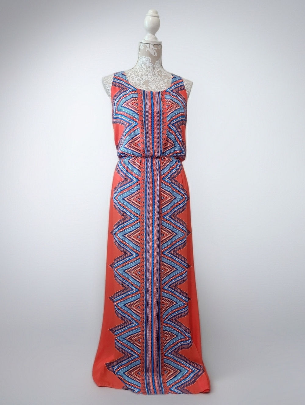 Luxology Tropical Travel Bohemian Red Maxi Dress Size M